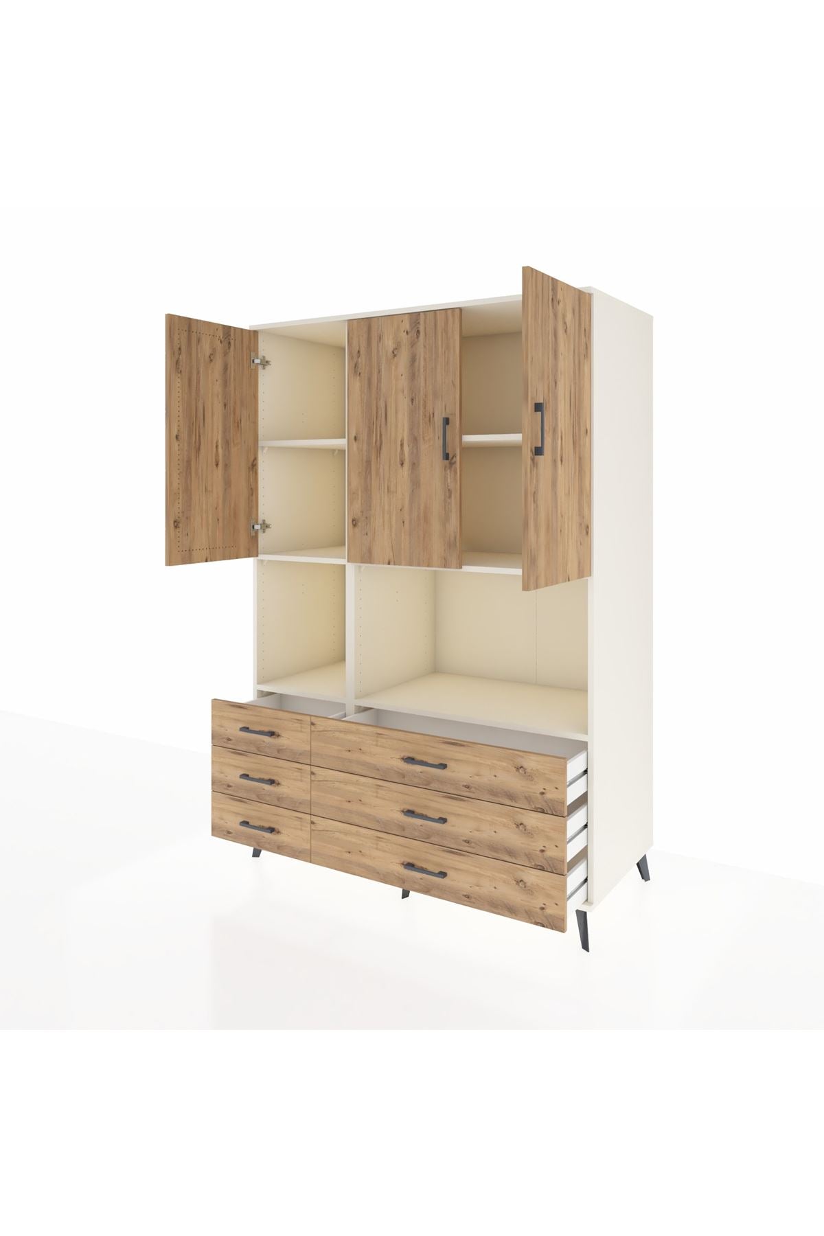 Kronos Dolap 6 Raflı 6 Çekmeceli 3 Kapaklı 132x59x195 Aytaşı-Çam/Çam