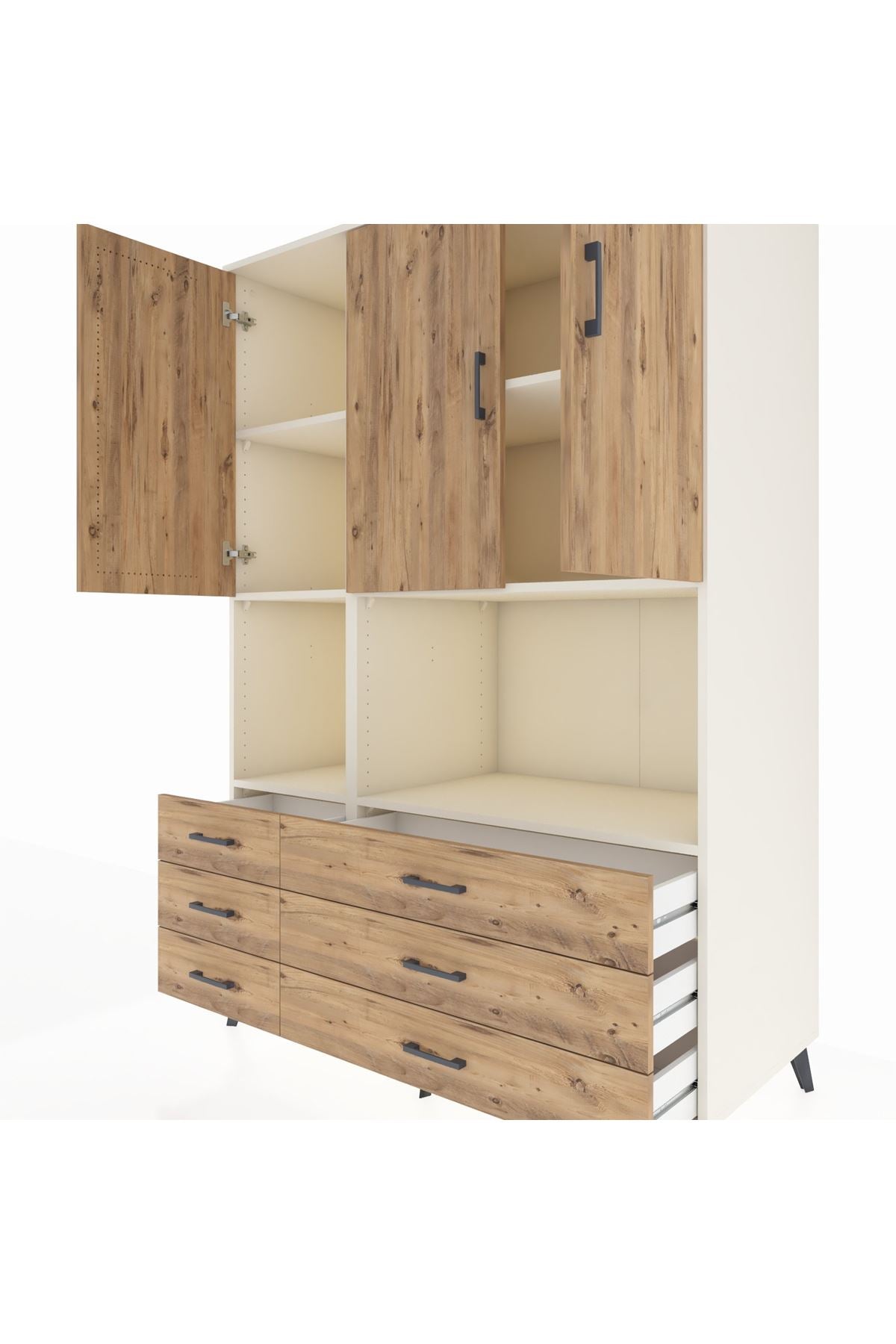 Kronos Dolap 6 Raflı 6 Çekmeceli 3 Kapaklı 132x59x195 Aytaşı-Çam/Çam