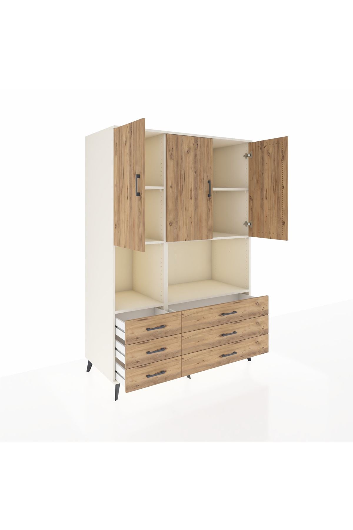 Kronos Dolap 6 Raflı 6 Çekmeceli 3 Kapaklı 132x59x195 Aytaşı-Çam/Çam