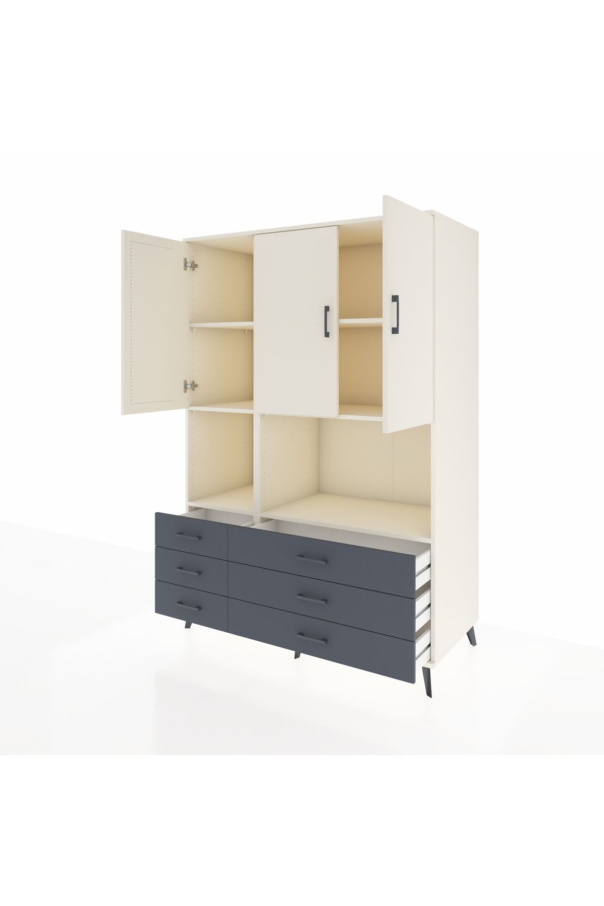 Kronos Dolap 6 Raflı 6 Çekmeceli 3 Kapaklı 132x59x195 Aytaşı-Aytaşı/Antrasit