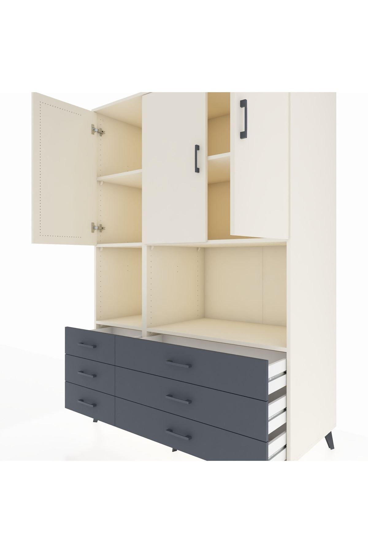 Kronos Dolap 6 Raflı 6 Çekmeceli 3 Kapaklı 132x59x195 Aytaşı-Aytaşı/Antrasit