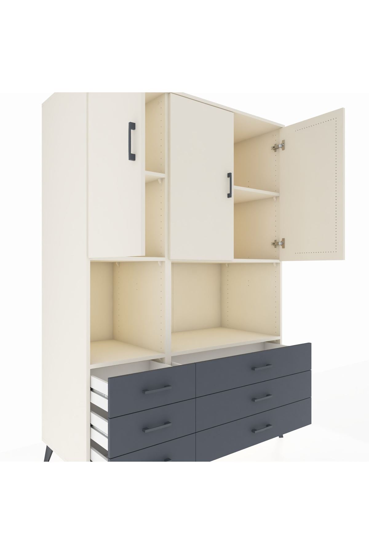 Kronos Dolap 6 Raflı 6 Çekmeceli 3 Kapaklı 132x59x195 Aytaşı-Aytaşı/Antrasit