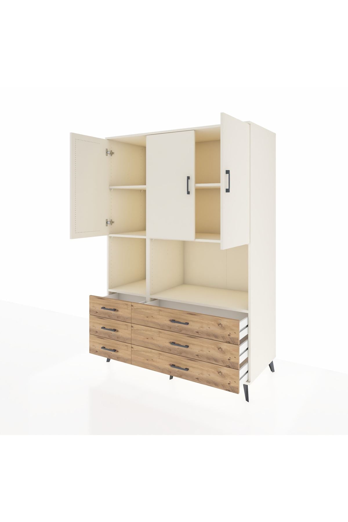 Kronos Dolap 6 Raflı 6 Çekmeceli 3 Kapaklı 132x59x195 Aytaşı-Aytaşı/Çam