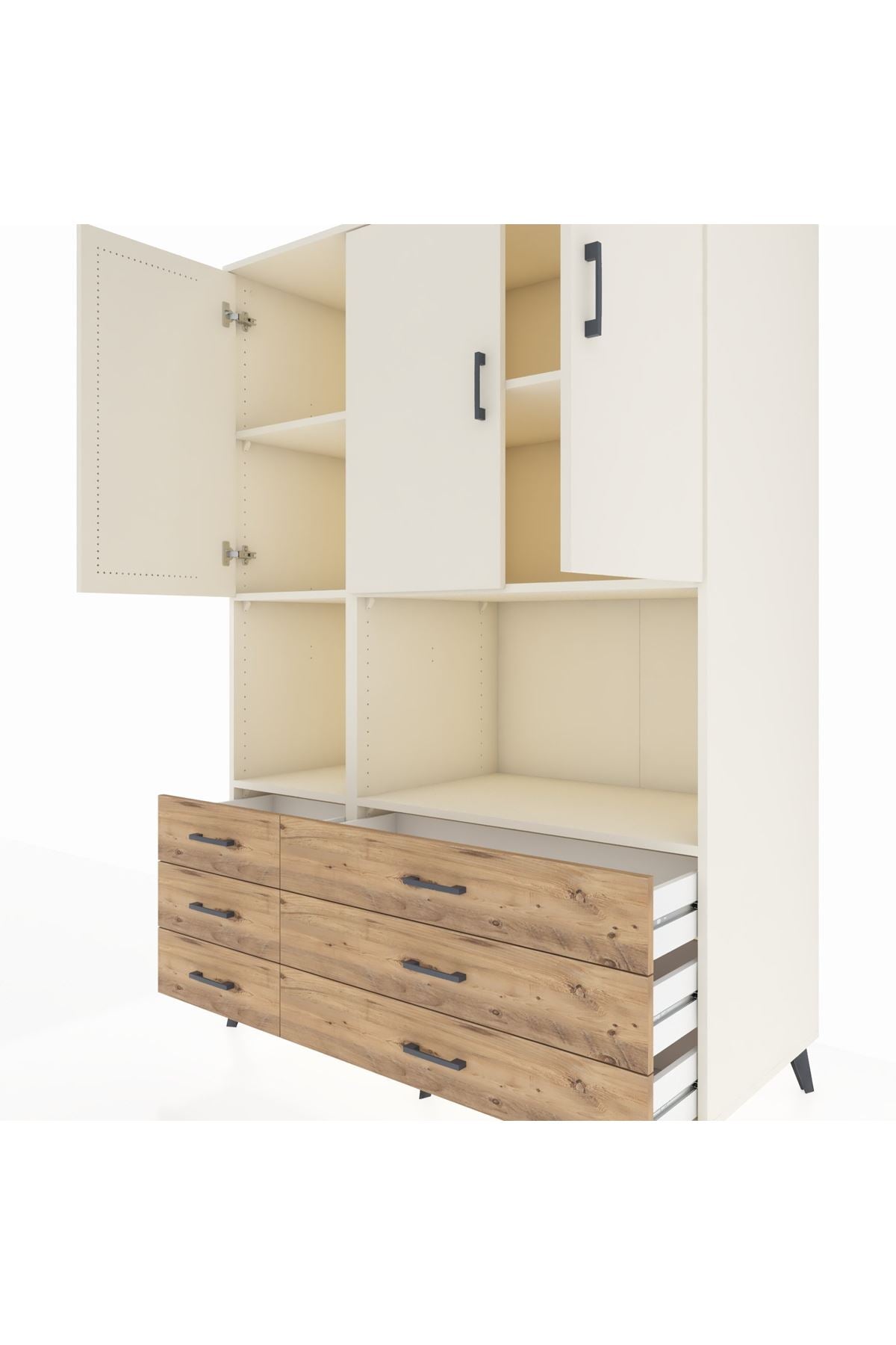 Kronos Dolap 6 Raflı 6 Çekmeceli 3 Kapaklı 132x59x195 Aytaşı-Aytaşı/Çam