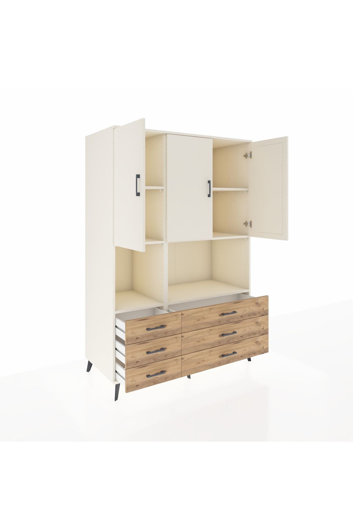 Kronos Dolap 6 Raflı 6 Çekmeceli 3 Kapaklı 132x59x195 Aytaşı-Aytaşı/Çam