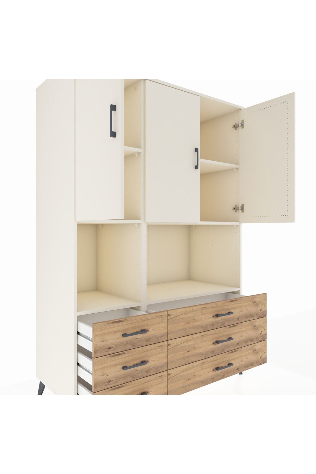 Kronos Dolap 6 Raflı 6 Çekmeceli 3 Kapaklı 132x59x195 Aytaşı-Aytaşı/Çam