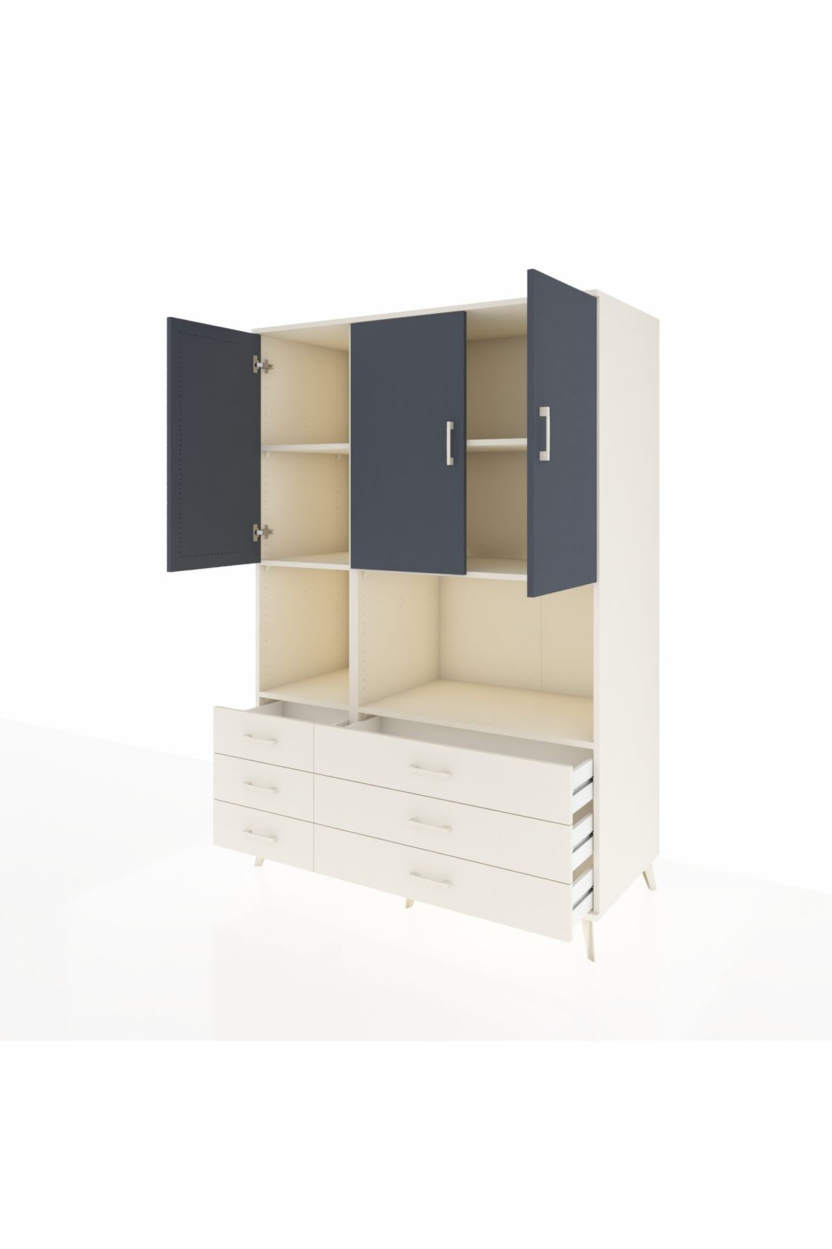 Kronos Dolap 6 Raflı 6 Çekmeceli 3 Kapaklı 132x59x195 Aytaşı-Antrasit/Aytaşı