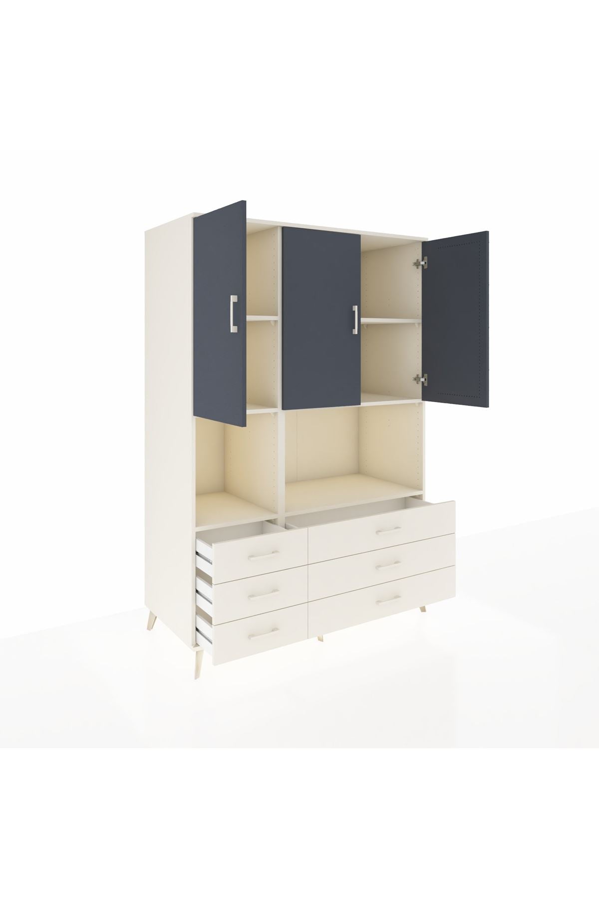 Kronos Dolap 6 Raflı 6 Çekmeceli 3 Kapaklı 132x59x195 Aytaşı-Antrasit/Aytaşı