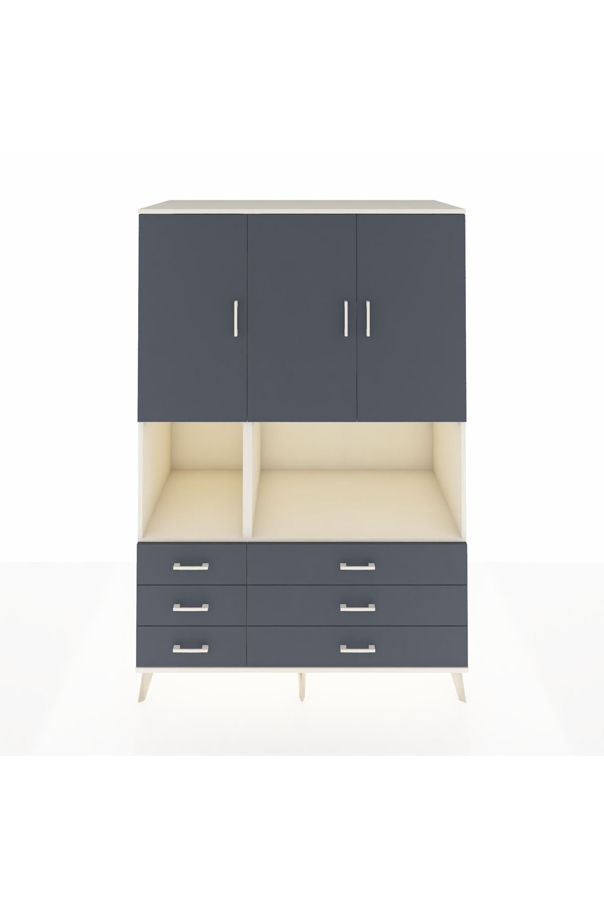 Kronos Dolap 6 Raflı 6 Çekmeceli 3 Kapaklı 132x59x195 Aytaşı-Antrasit/Antrasit