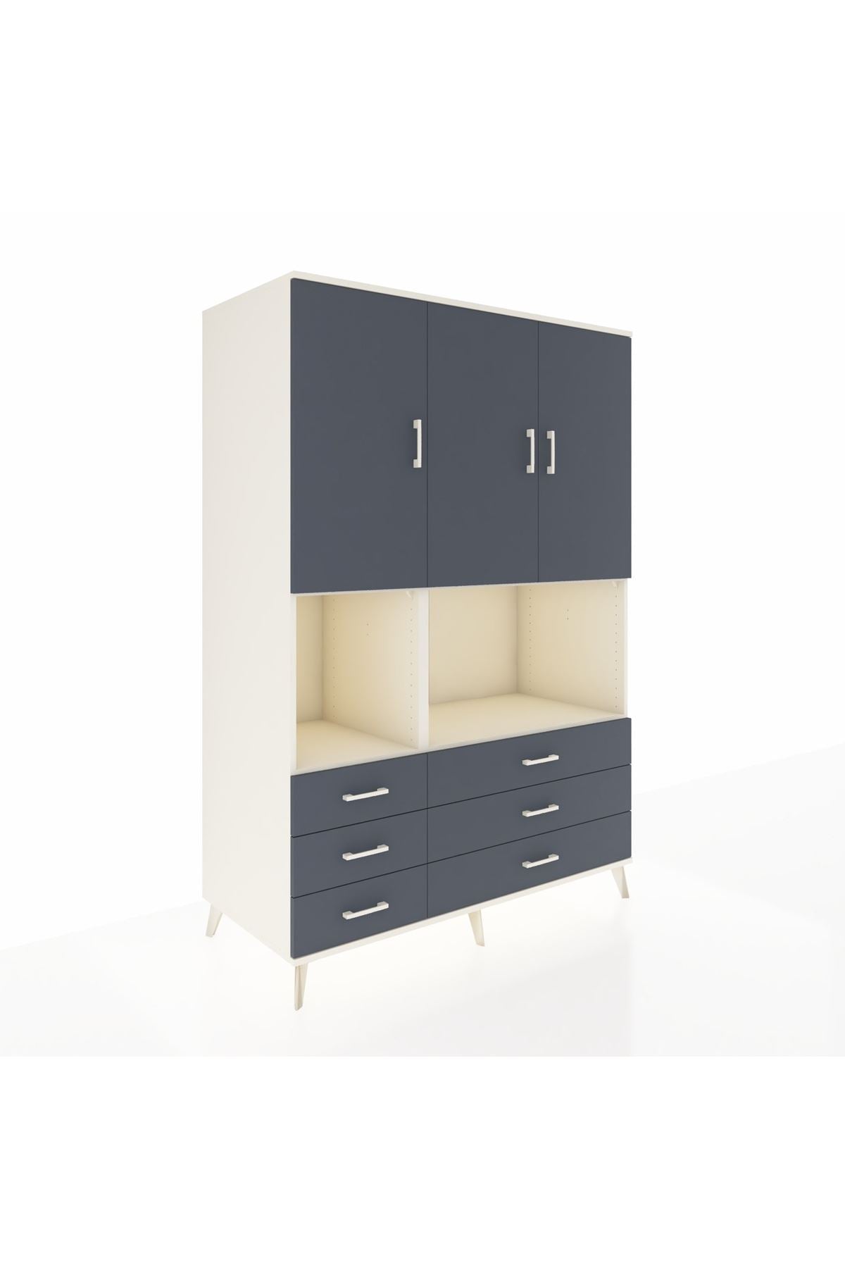 Kronos Dolap 6 Raflı 6 Çekmeceli 3 Kapaklı 132x59x195 Aytaşı-Antrasit/Antrasit