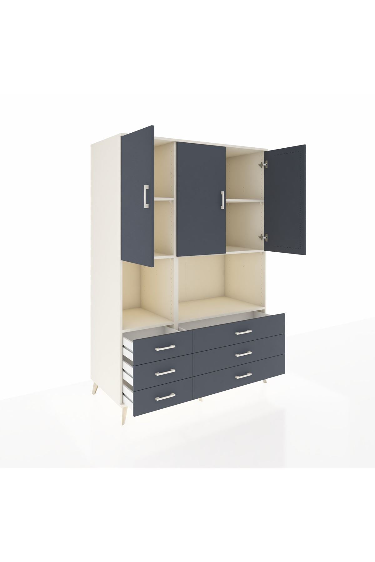 Kronos Dolap 6 Raflı 6 Çekmeceli 3 Kapaklı 132x59x195 Aytaşı-Antrasit/Antrasit