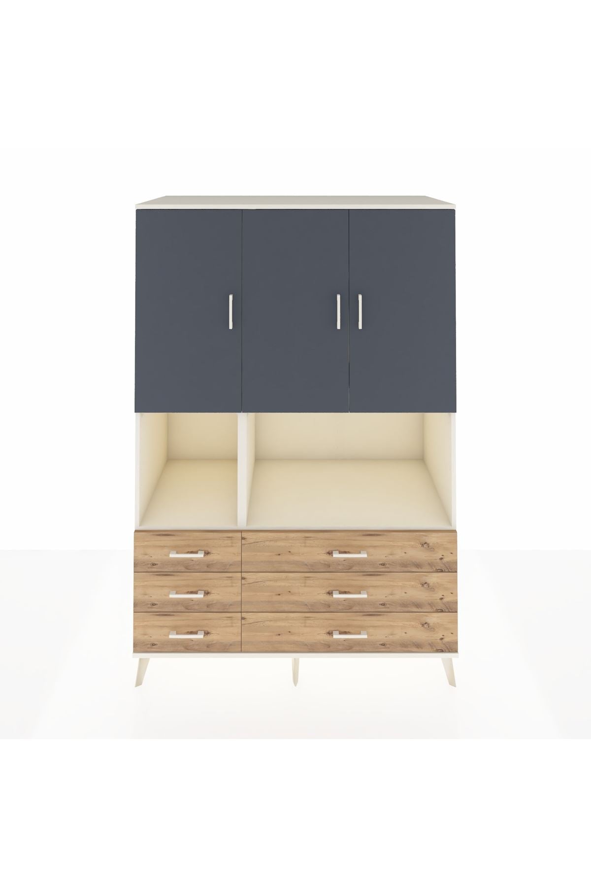 Kronos Dolap 6 Raflı 6 Çekmeceli 3 Kapaklı 132x59x195 Aytaşı-Antrasit/Çam