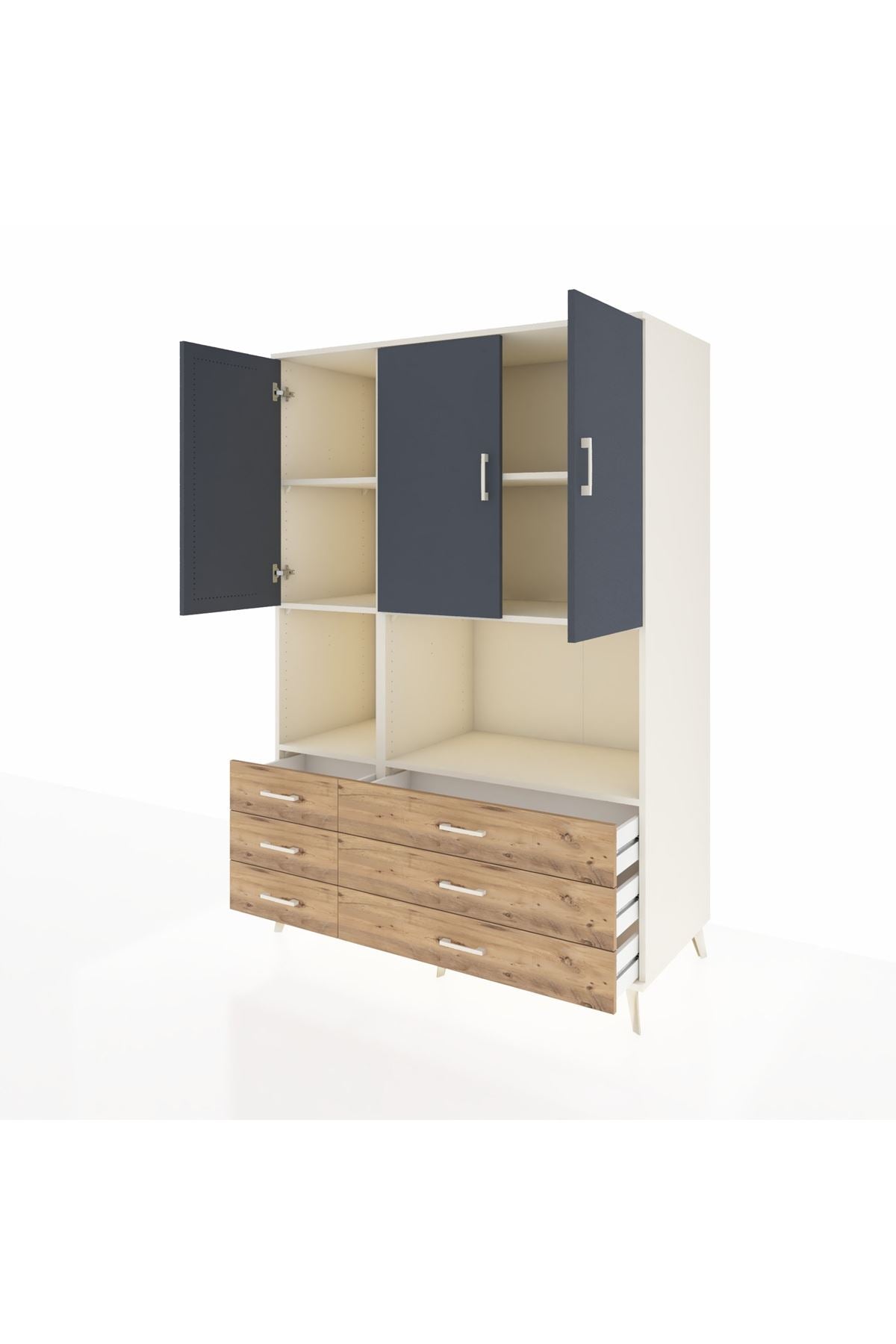 Kronos Dolap 6 Raflı 6 Çekmeceli 3 Kapaklı 132x59x195 Aytaşı-Antrasit/Çam