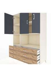 Kronos Dolap 6 Raflı 6 Çekmeceli 3 Kapaklı 132x59x195 Aytaşı-Antrasit/Çam