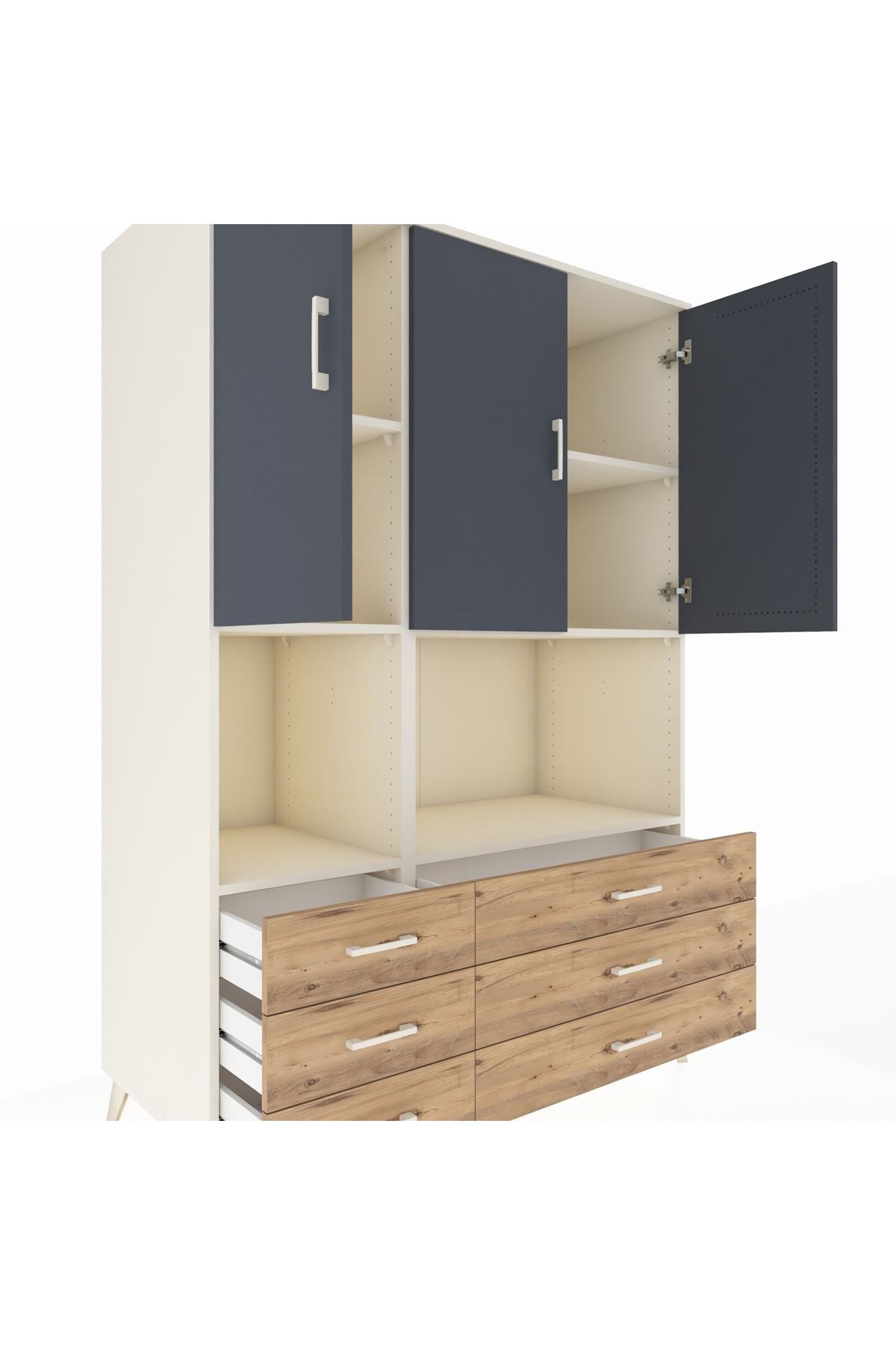 Kronos Dolap 6 Raflı 6 Çekmeceli 3 Kapaklı 132x59x195 Aytaşı-Antrasit/Çam