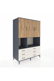 Kronos Dolap 6 Raflı 6 Çekmeceli 3 Kapaklı 132x59x195 Antrasit-Çam/Aytaşı