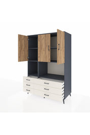 Kronos Dolap 6 Raflı 6 Çekmeceli 3 Kapaklı 132x59x195 Antrasit-Çam/Aytaşı