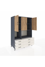Kronos Dolap 6 Raflı 6 Çekmeceli 3 Kapaklı 132x59x195 Antrasit-Çam/Aytaşı