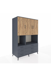 Kronos Dolap 6 Raflı 6 Çekmeceli 3 Kapaklı 132x59x195 Antrasit-Çam/Antrasit