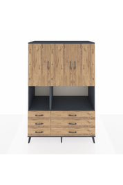 Kronos Dolap 6 Raflı 6 Çekmeceli 3 Kapaklı 132x59x195 Antrasit-Çam/Çam