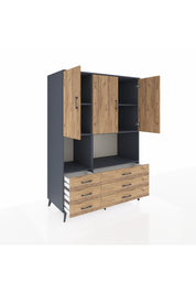 Kronos Dolap 6 Raflı 6 Çekmeceli 3 Kapaklı 132x59x195 Antrasit-Çam/Çam