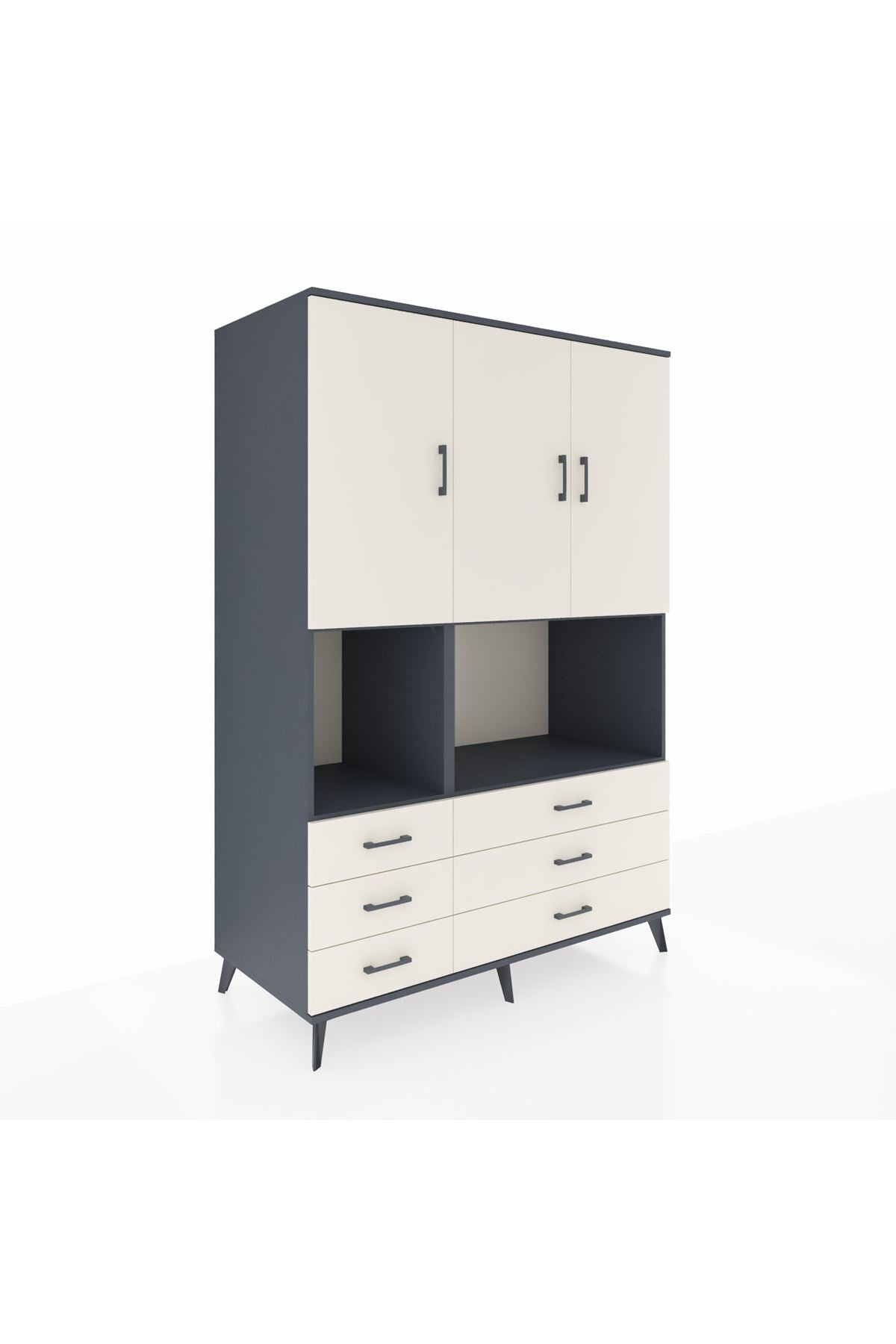 Kronos Dolap 6 Raflı 6 Çekmeceli 3 Kapaklı 132x59x195 Antrasit-Aytaşı/Aytaşı