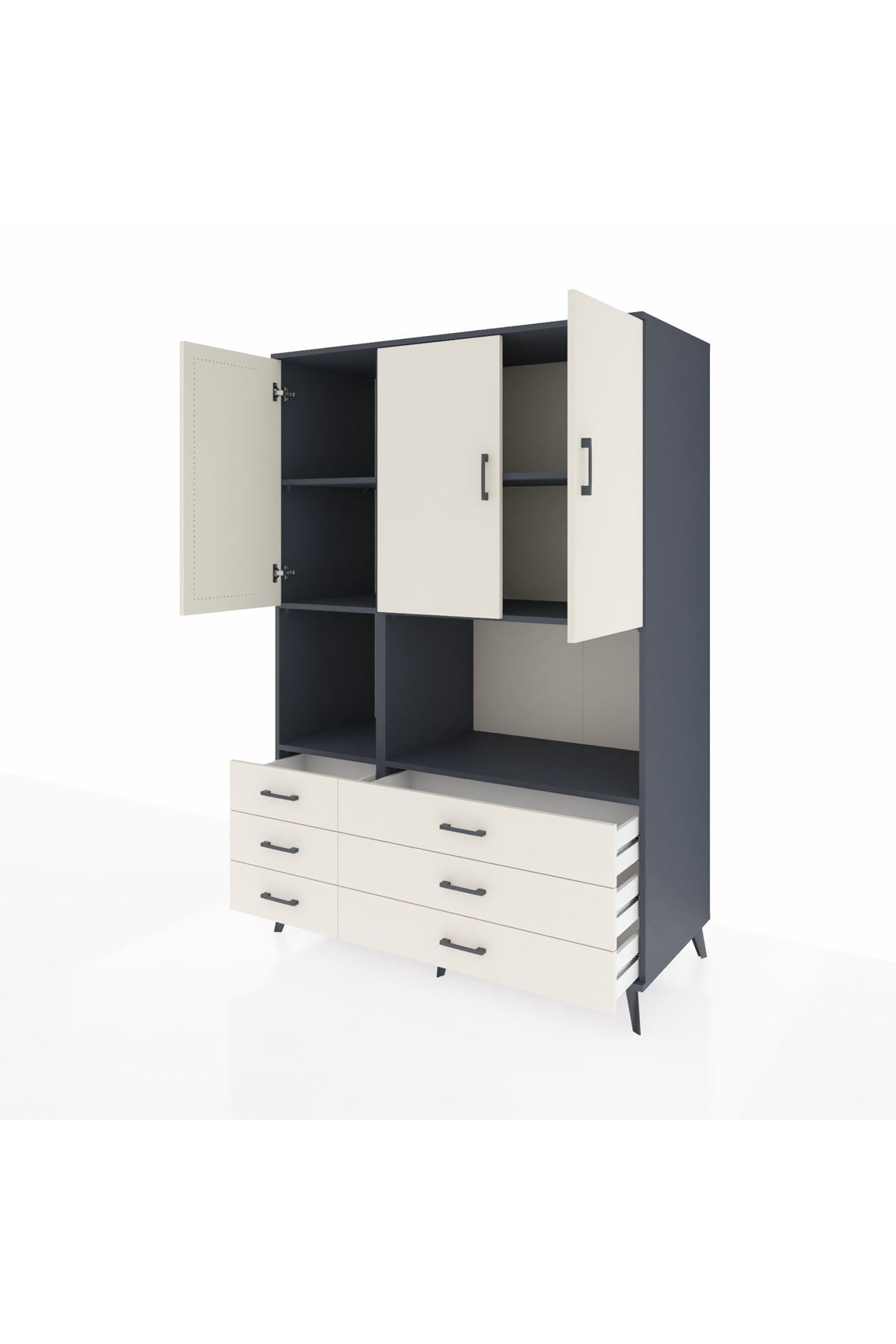 Kronos Dolap 6 Raflı 6 Çekmeceli 3 Kapaklı 132x59x195 Antrasit-Aytaşı/Aytaşı