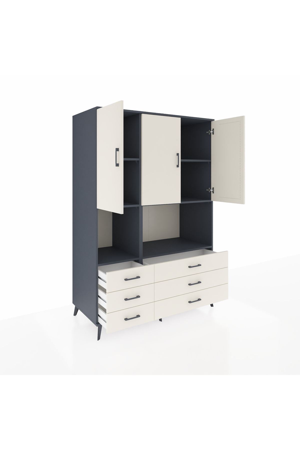 Kronos Dolap 6 Raflı 6 Çekmeceli 3 Kapaklı 132x59x195 Antrasit-Aytaşı/Aytaşı