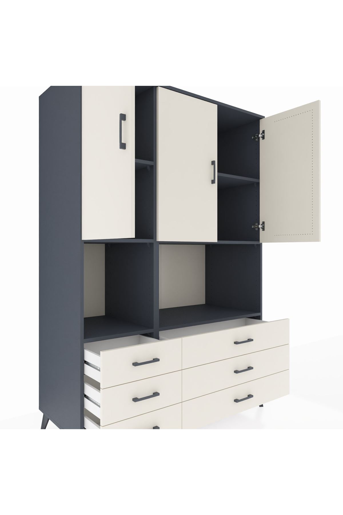 Kronos Dolap 6 Raflı 6 Çekmeceli 3 Kapaklı 132x59x195 Antrasit-Aytaşı/Aytaşı