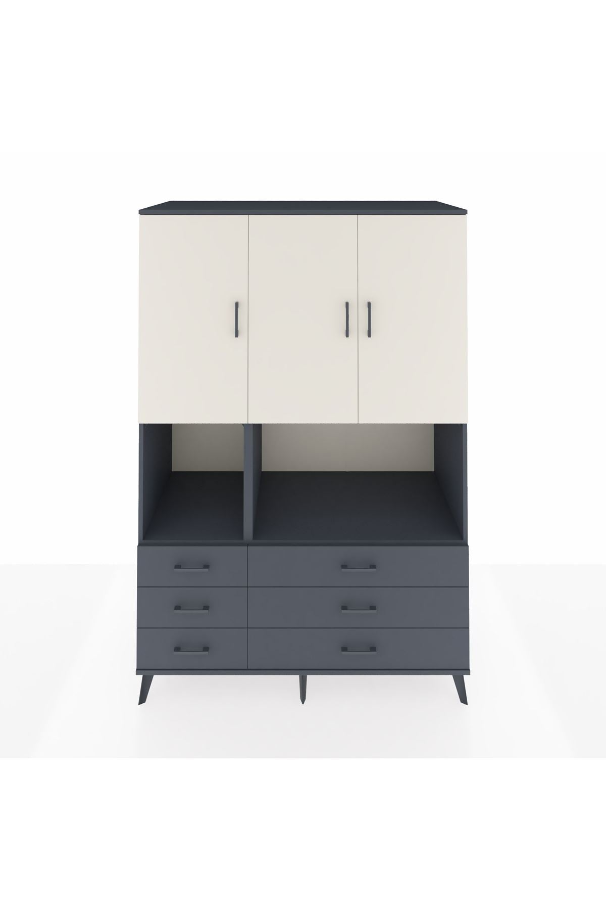 Kronos Dolap 6 Raflı 6 Çekmeceli 3 Kapaklı 132x59x195 Antrasit-Aytaşı/Antrasit