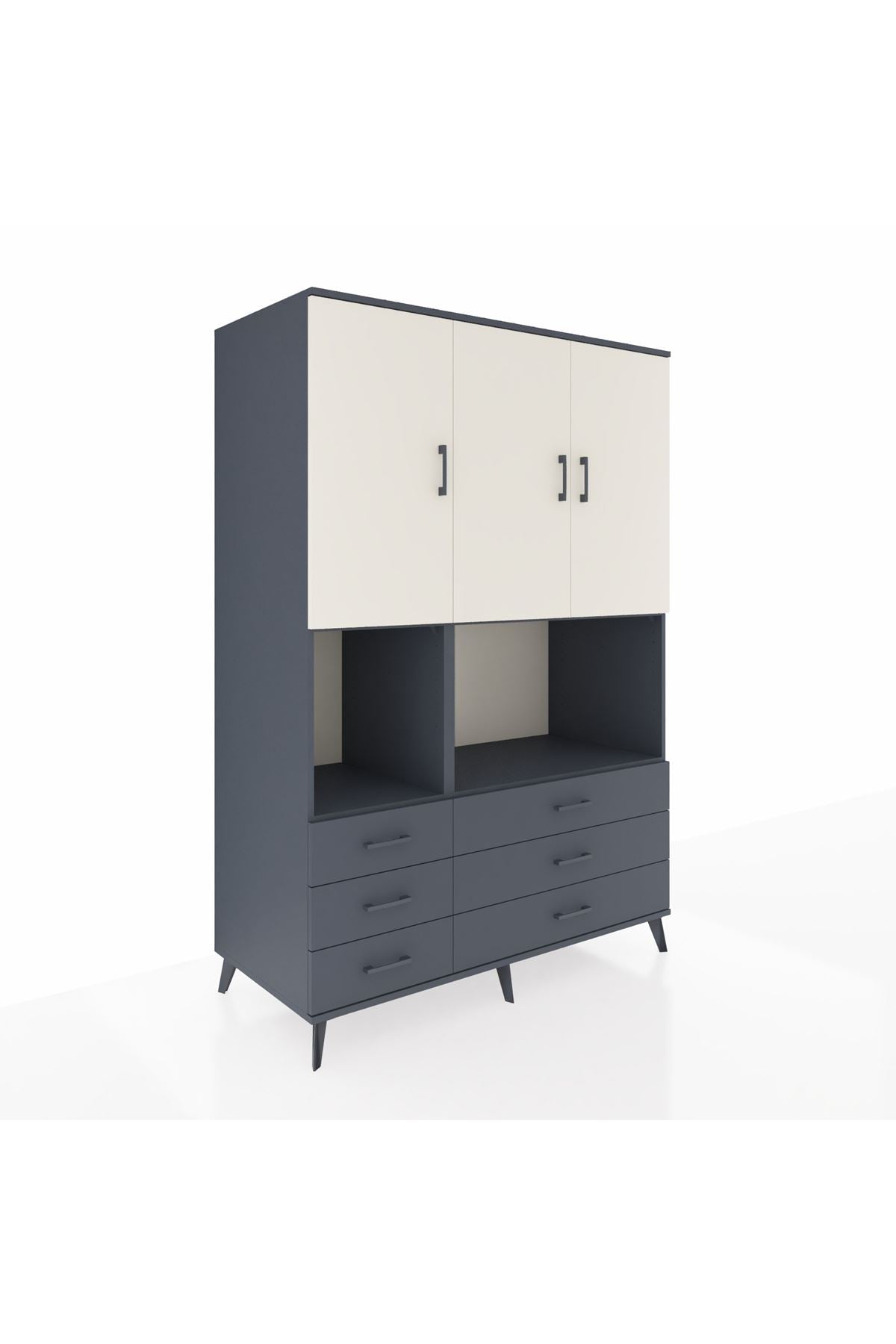Kronos Dolap 6 Raflı 6 Çekmeceli 3 Kapaklı 132x59x195 Antrasit-Aytaşı/Antrasit