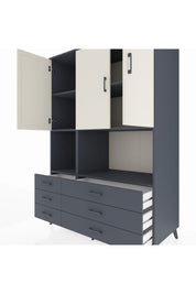 Kronos Dolap 6 Raflı 6 Çekmeceli 3 Kapaklı 132x59x195 Antrasit-Aytaşı/Antrasit