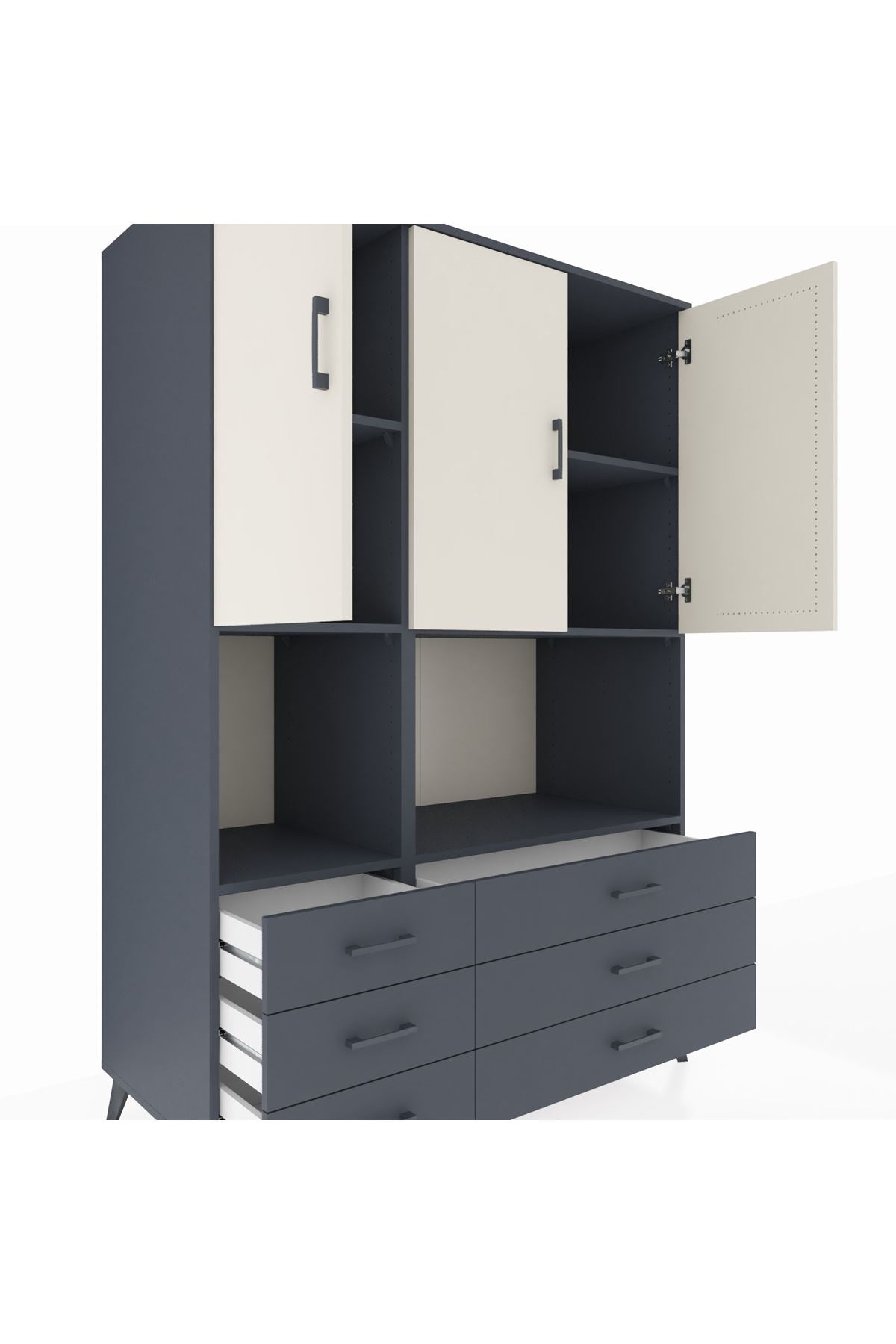 Kronos Dolap 6 Raflı 6 Çekmeceli 3 Kapaklı 132x59x195 Antrasit-Aytaşı/Antrasit