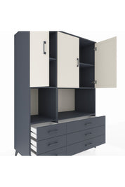 Kronos Dolap 6 Raflı 6 Çekmeceli 3 Kapaklı 132x59x195 Antrasit-Aytaşı/Antrasit