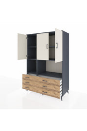 Kronos Dolap 6 Raflı 6 Çekmeceli 3 Kapaklı 132x59x195 Antrasit-Aytaşı/Çam