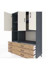 Kronos Dolap 6 Raflı 6 Çekmeceli 3 Kapaklı 132x59x195 Antrasit-Aytaşı/Çam