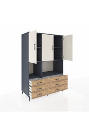 Kronos Dolap 6 Raflı 6 Çekmeceli 3 Kapaklı 132x59x195 Antrasit-Aytaşı/Çam