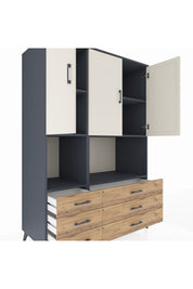 Kronos Dolap 6 Raflı 6 Çekmeceli 3 Kapaklı 132x59x195 Antrasit-Aytaşı/Çam