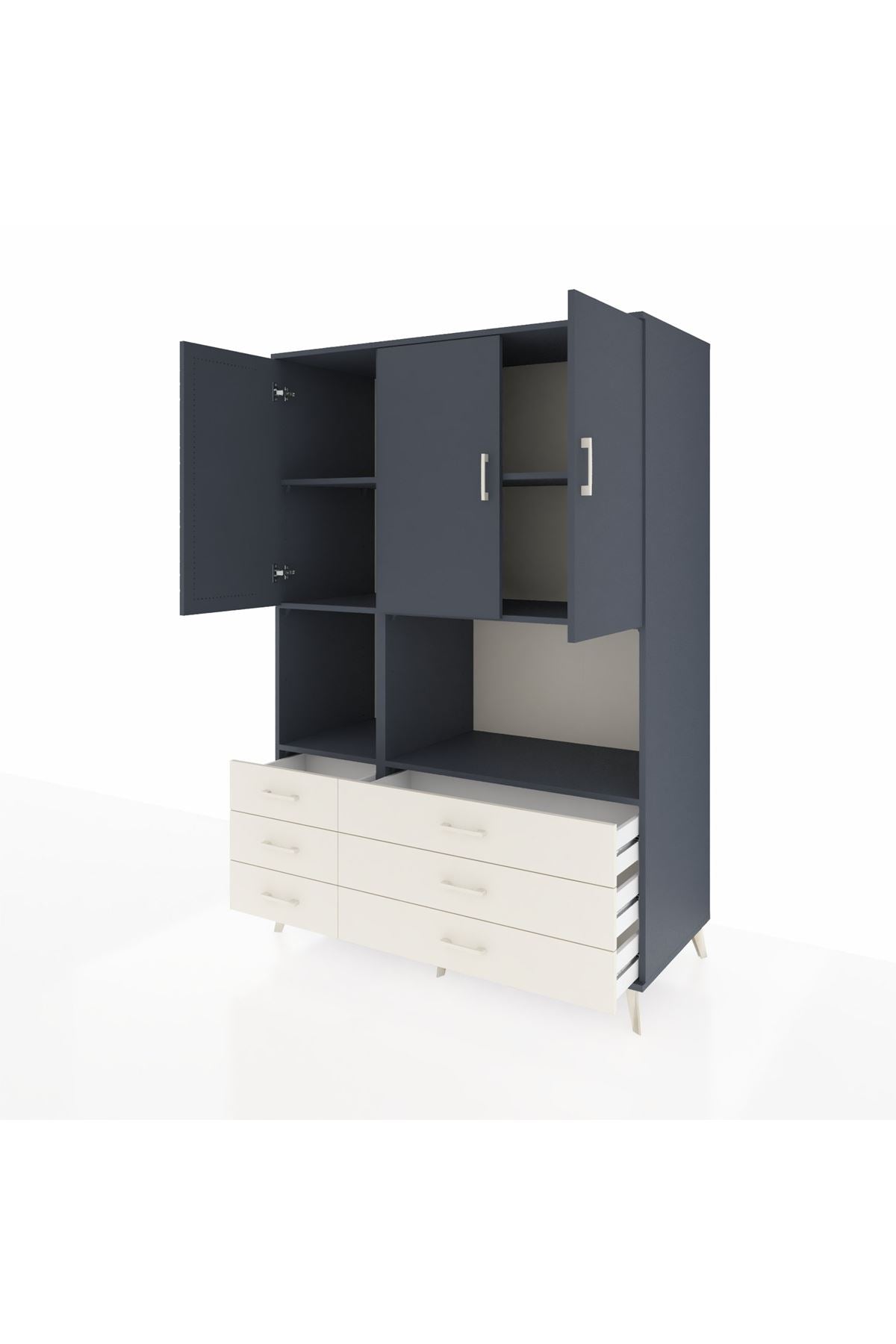 Kronos Dolap 6 Raflı 6 Çekmeceli 3 Kapaklı 132x59x195 Antrasit-Antrasit/Aytaşı