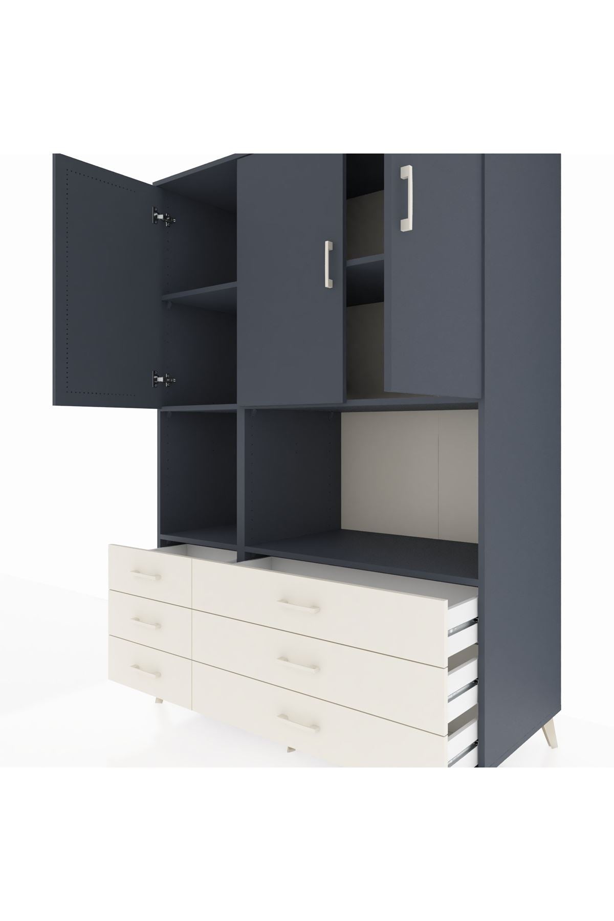 Kronos Dolap 6 Raflı 6 Çekmeceli 3 Kapaklı 132x59x195 Antrasit-Antrasit/Aytaşı