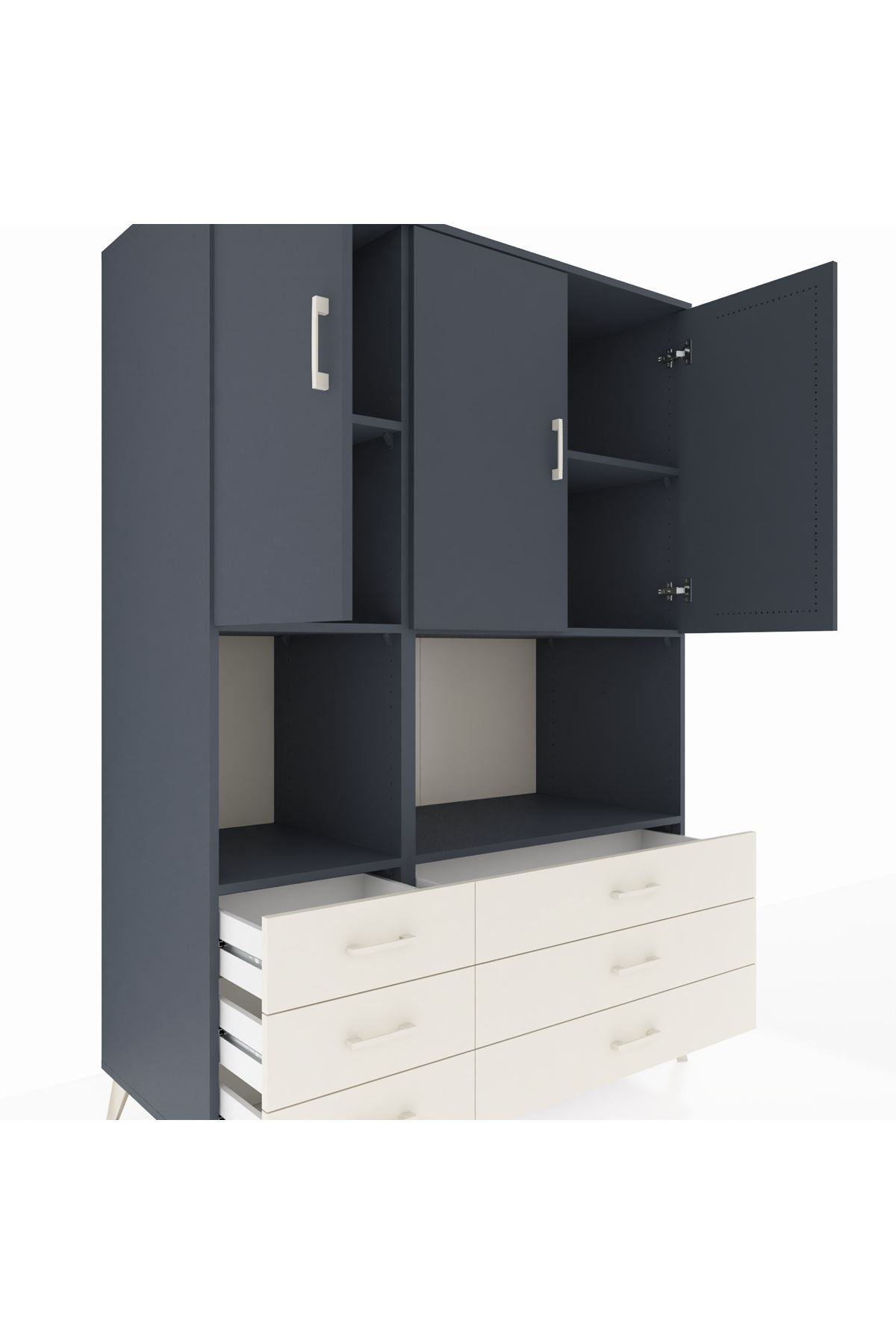 Kronos Dolap 6 Raflı 6 Çekmeceli 3 Kapaklı 132x59x195 Antrasit-Antrasit/Aytaşı