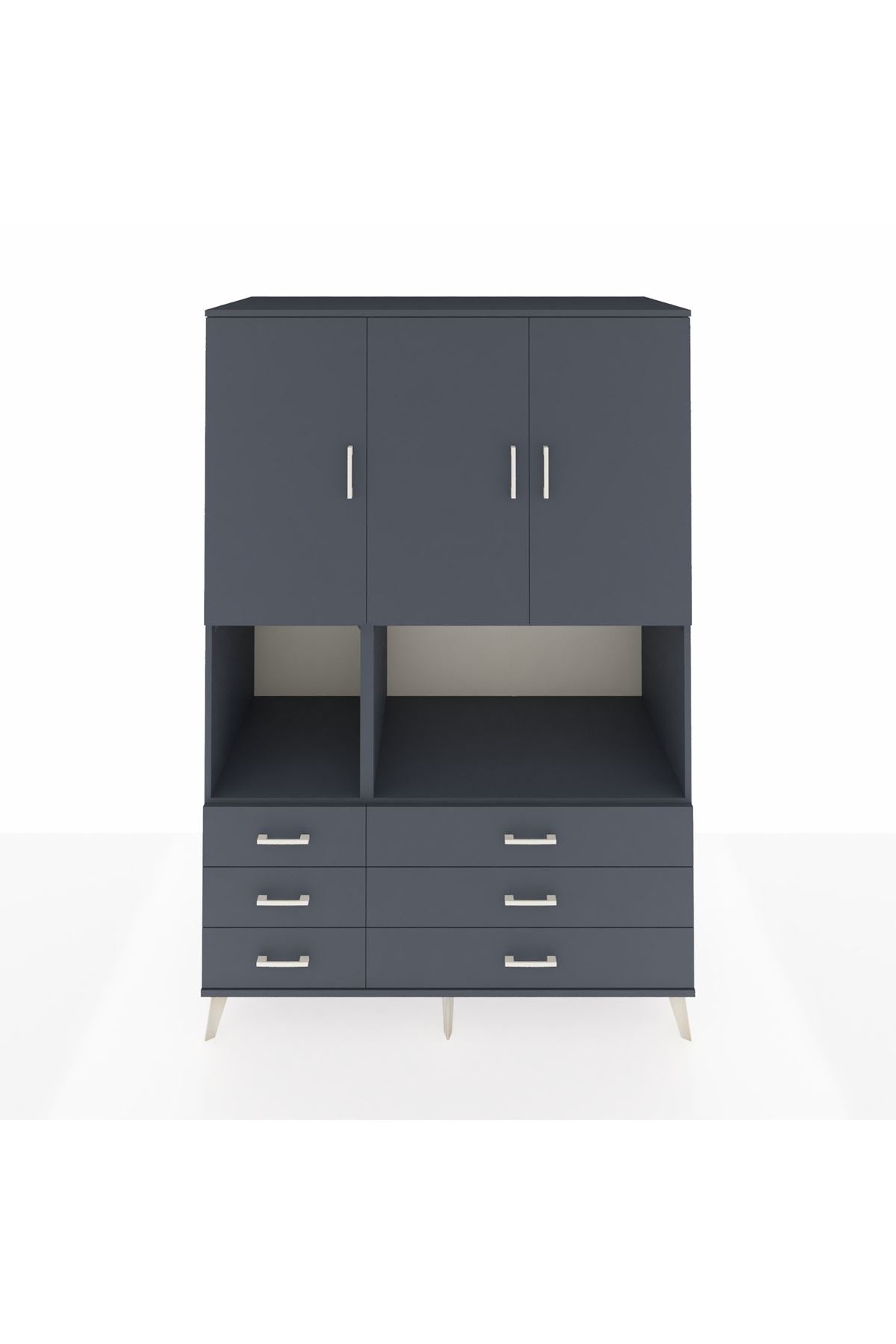 Kronos Dolap 6 Raflı 6 Çekmeceli 3 Kapaklı 132x59x195 Antrasit-Antrasit/Antrasit