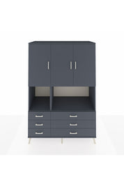 Kronos Dolap 6 Raflı 6 Çekmeceli 3 Kapaklı 132x59x195 Antrasit-Antrasit/Antrasit