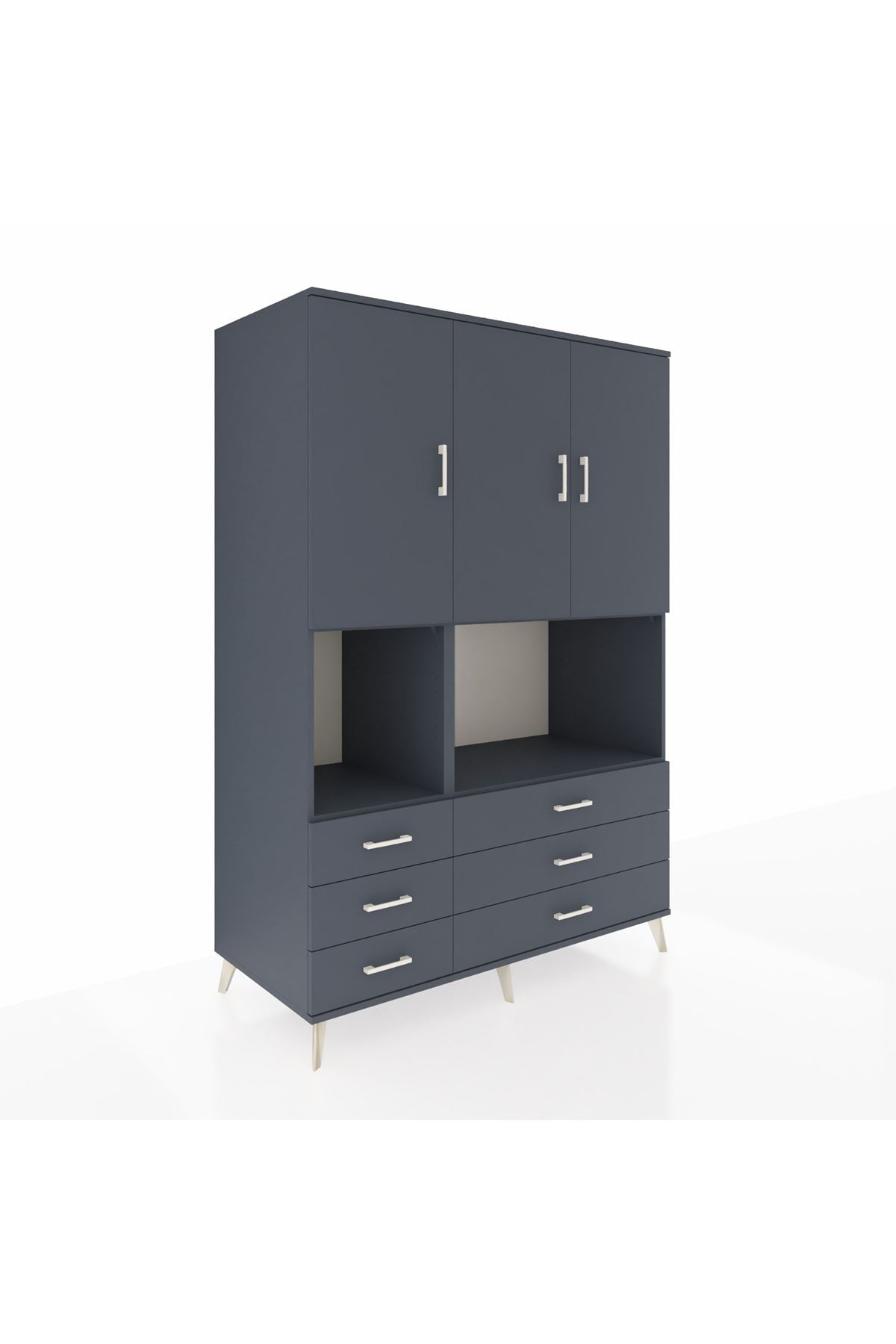 Kronos Dolap 6 Raflı 6 Çekmeceli 3 Kapaklı 132x59x195 Antrasit-Antrasit/Antrasit