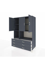 Kronos Dolap 6 Raflı 6 Çekmeceli 3 Kapaklı 132x59x195 Antrasit-Antrasit/Antrasit