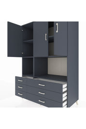 Kronos Dolap 6 Raflı 6 Çekmeceli 3 Kapaklı 132x59x195 Antrasit-Antrasit/Antrasit