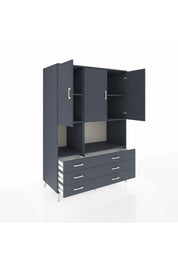 Kronos Dolap 6 Raflı 6 Çekmeceli 3 Kapaklı 132x59x195 Antrasit-Antrasit/Antrasit