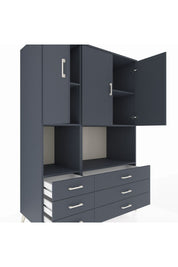Kronos Dolap 6 Raflı 6 Çekmeceli 3 Kapaklı 132x59x195 Antrasit-Antrasit/Antrasit