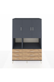 Kronos Dolap 6 Raflı 6 Çekmeceli 3 Kapaklı 132x59x195 Antrasit-Antrasit/Çam