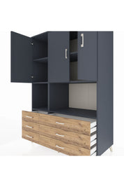 Kronos Dolap 6 Raflı 6 Çekmeceli 3 Kapaklı 132x59x195 Antrasit-Antrasit/Çam